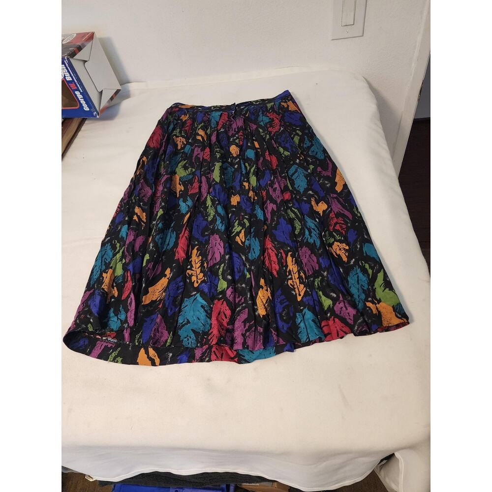Vintage Worthington Rayon Skirt Leaf Print Full Swing Midi Skirt Colorful sz 14 - Picture 8 of 9